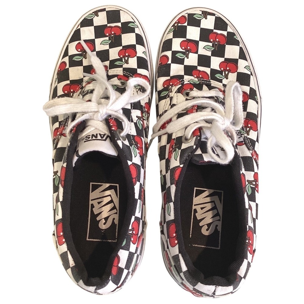 Vans Era Checkerboard Cherry Sneakers Black White Red Low Top Shoes - 6 Womens - Picture 2 of 6